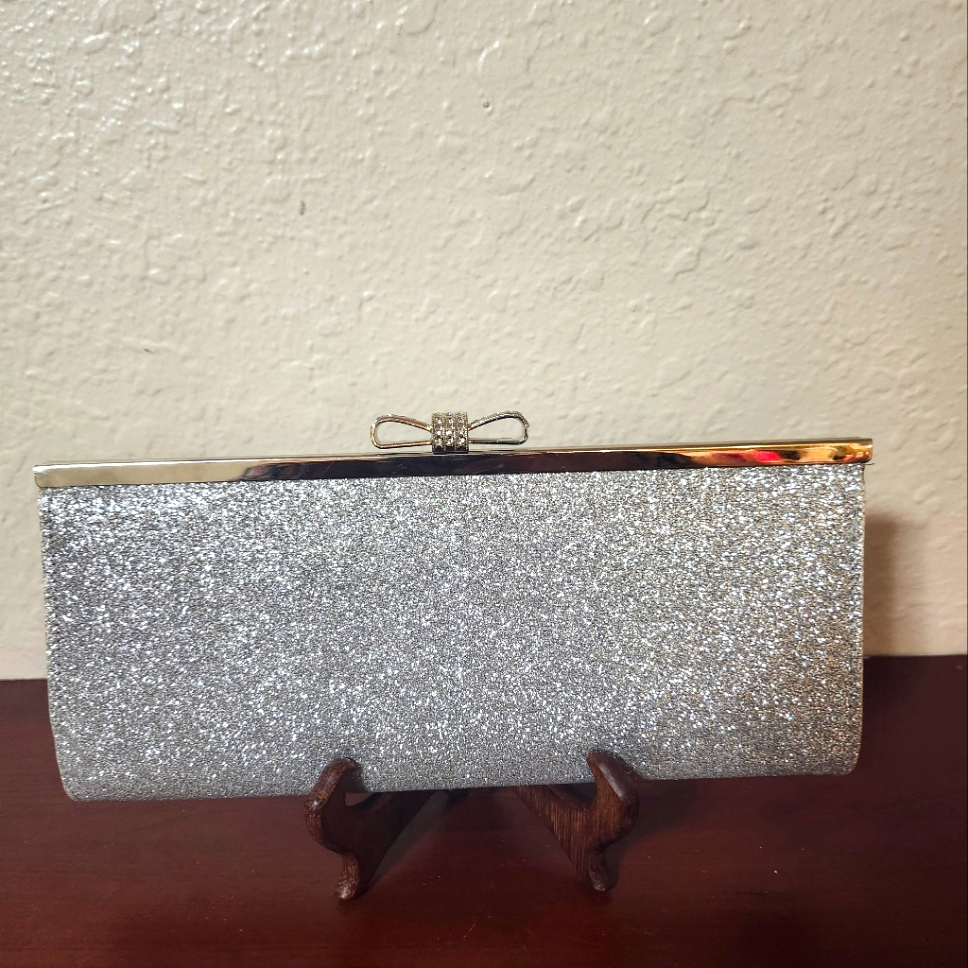IncInternational Concepts Brand Clutch For Evening Attire Glittery Silver